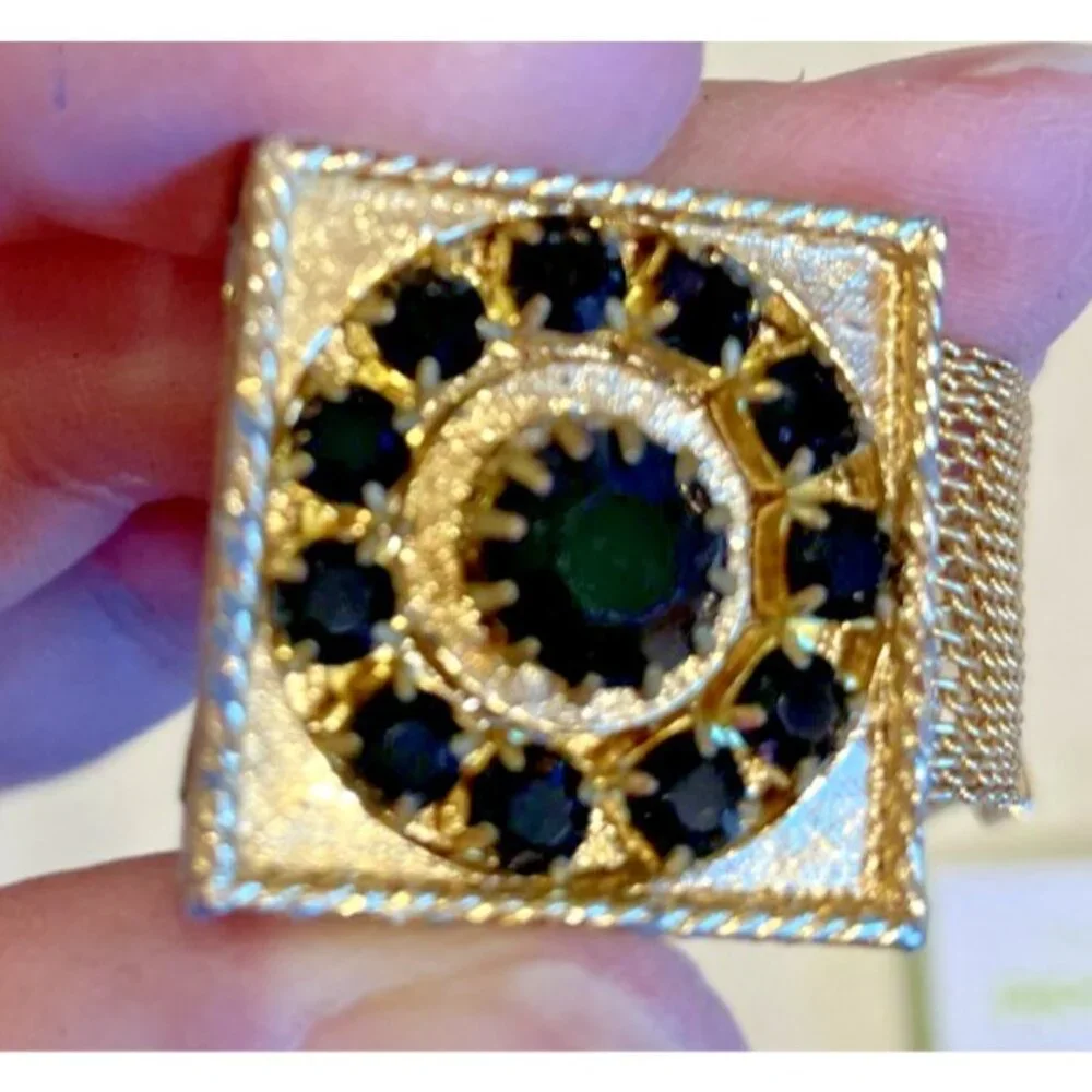 Vintage Men's Gold Black Crystal Cufflinks Tie Pin Box